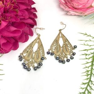 NEW⚜️Genuine Pearl Golden Filigree Ornate Earrings
